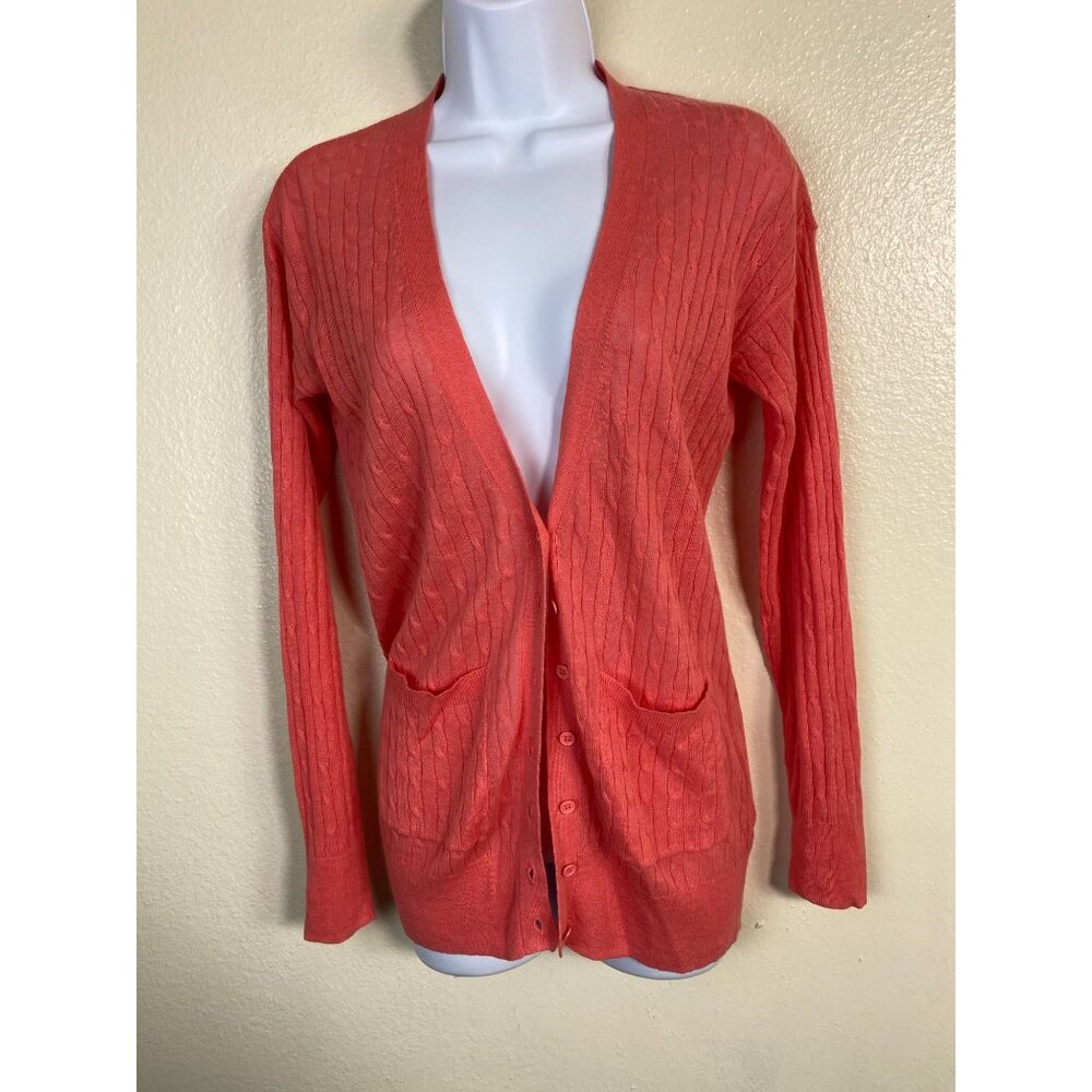 J. Crew Linen Cotton Womens Coral Cable knit Cardigan Sweater sz XS Lightweight